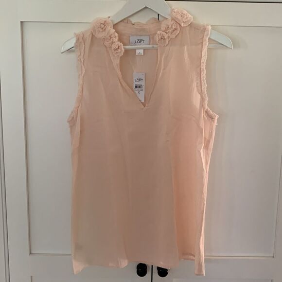2 LOFT Rose Frilled Ruffled Pink Sleeveless Blouse Small S Top Lot Set NWT - Picture 8 of 12